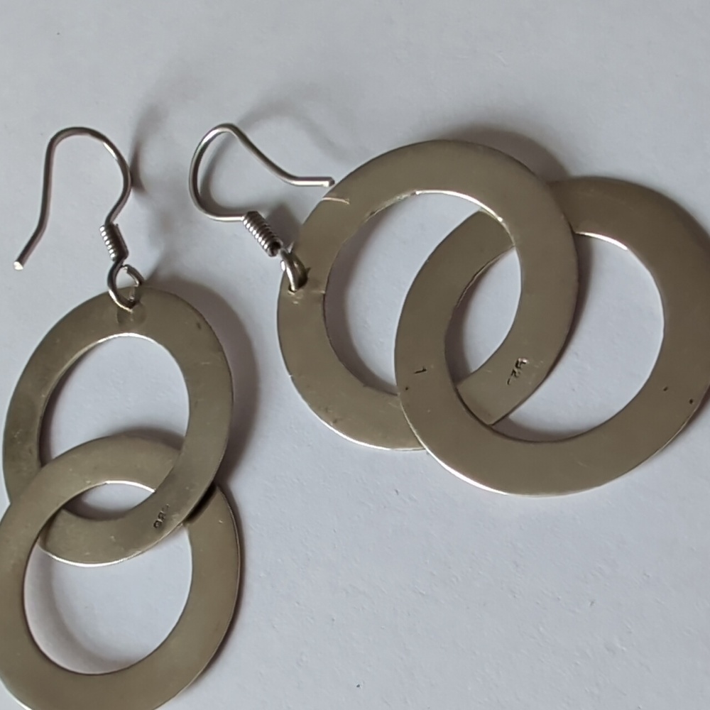 Vintage Sterling Silver Double Circle Earrings - Picture 7 of 7